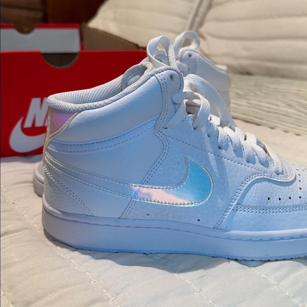 Nike White court Vision High-Tops with Iridescent swoosh